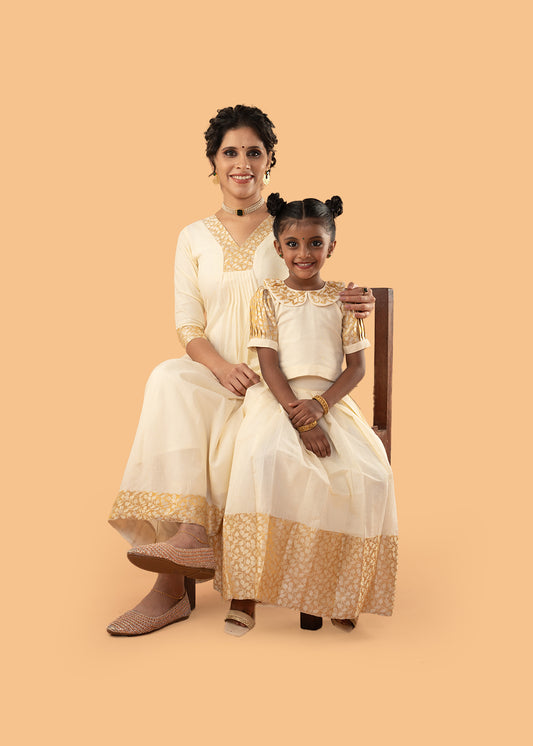 Kerala Kasavu Mother & Daughter Combo