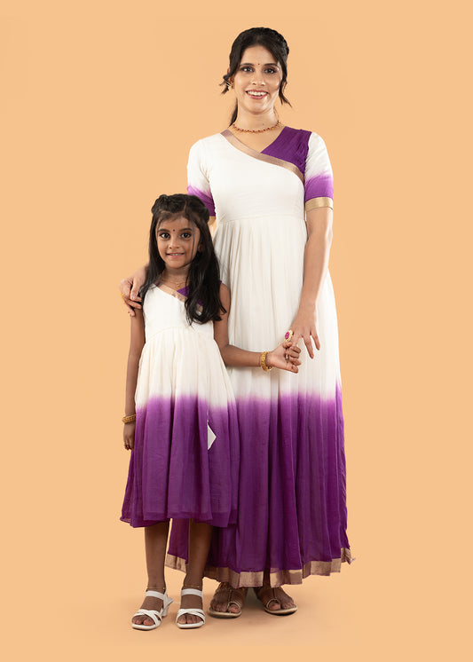 White and Violet Ombre Shaded Mother & Daughter Combo