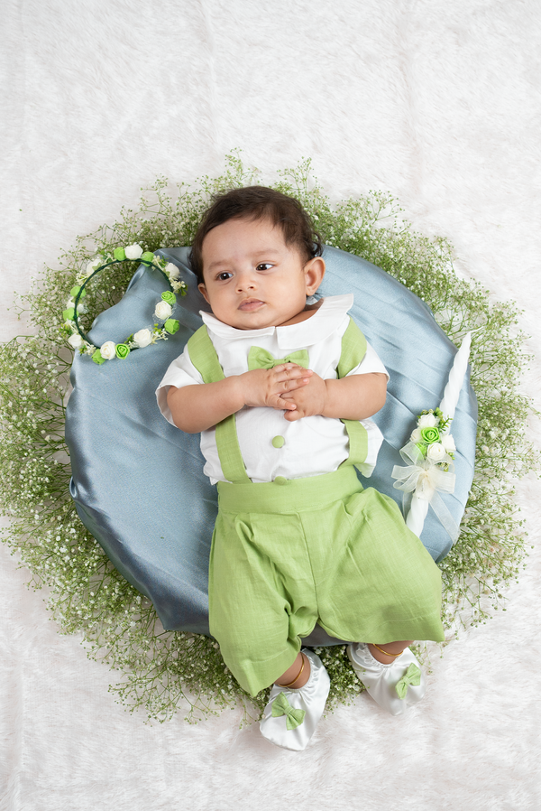 White & Green Baptism  Set for Boys