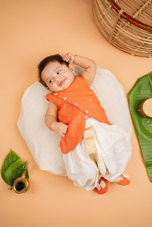 Orange Upda silk Kurta with Dhoti