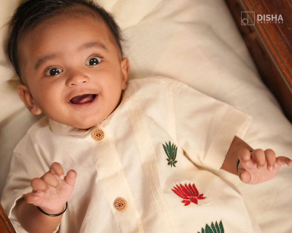 Arvind - Cream Cotton Shirt with Handworked Lotus