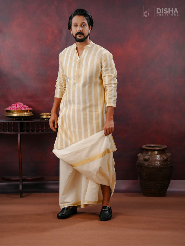 Madhav - Cream cotton kurta with Tissue stripes