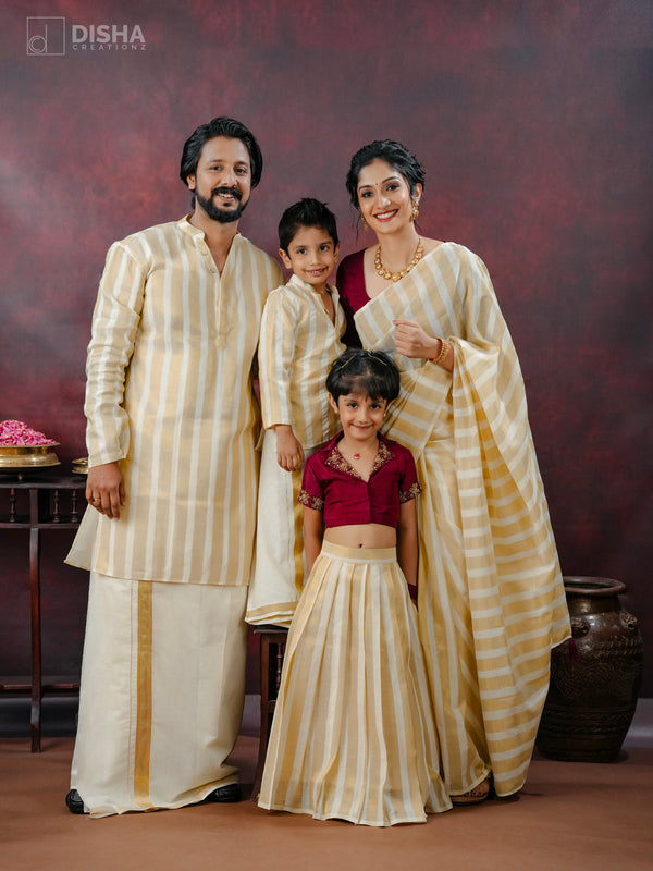 Anantham family combo - Elegant Cream & Gold Family Combo with Handcrafted Details