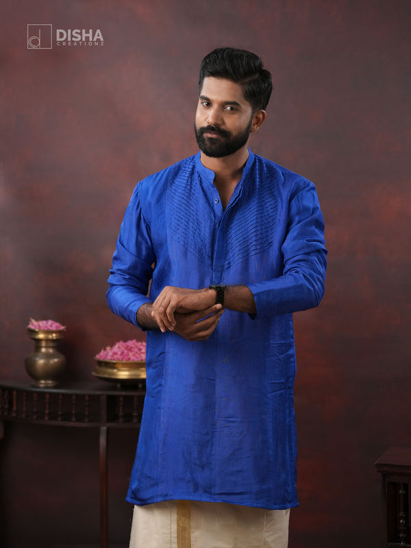 Indraneelam - Men’s Royal Blue Upada Silk Kurta for Onam
