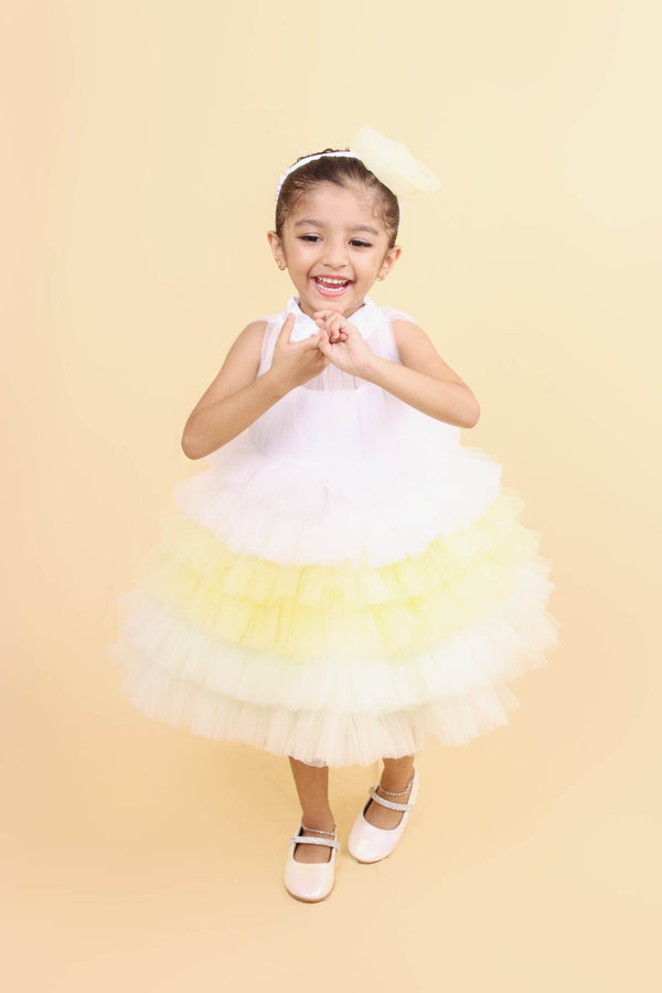 Layered Tulle Skirt in White and Yellow