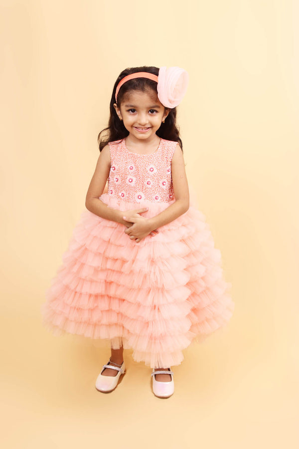 Peach Tiered Tulle Dress