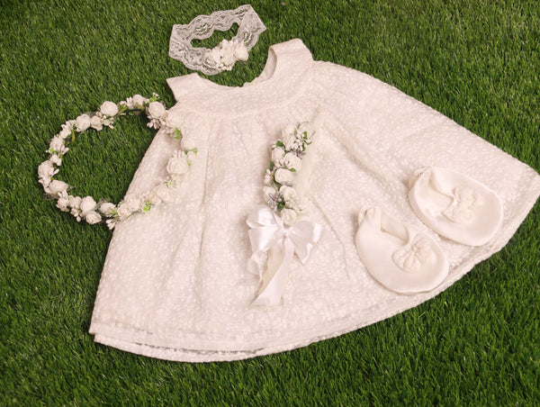 White Baptism Dress Set for Girls