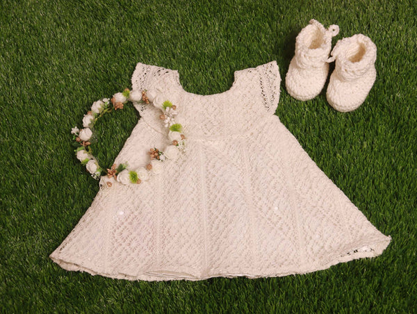 White Baptism crochet  Dress Set for Girls