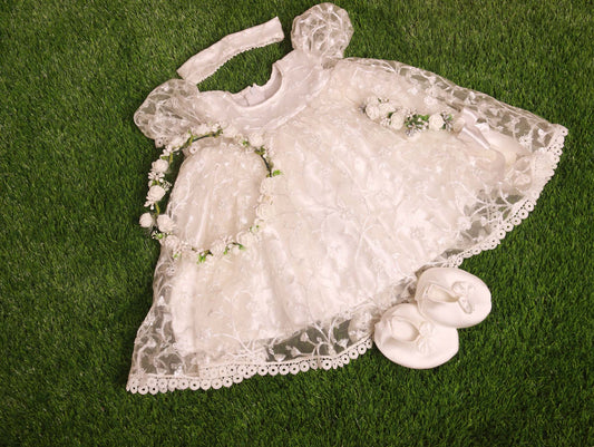 White Baptism Dress Set for Girls