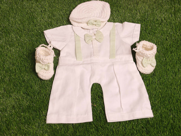 White and Green Baptism  Set for Boys