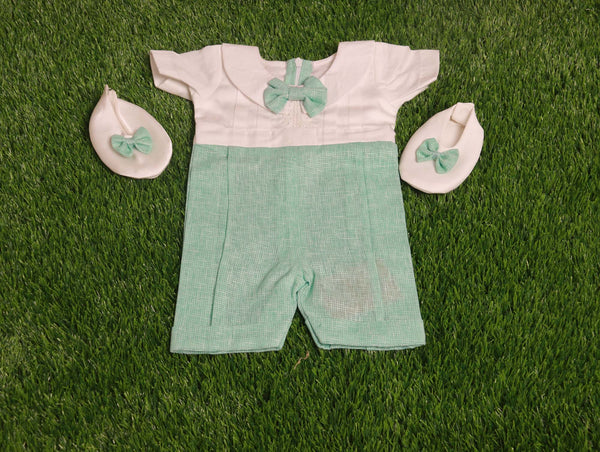 White and Green Baptism  Set for Boys