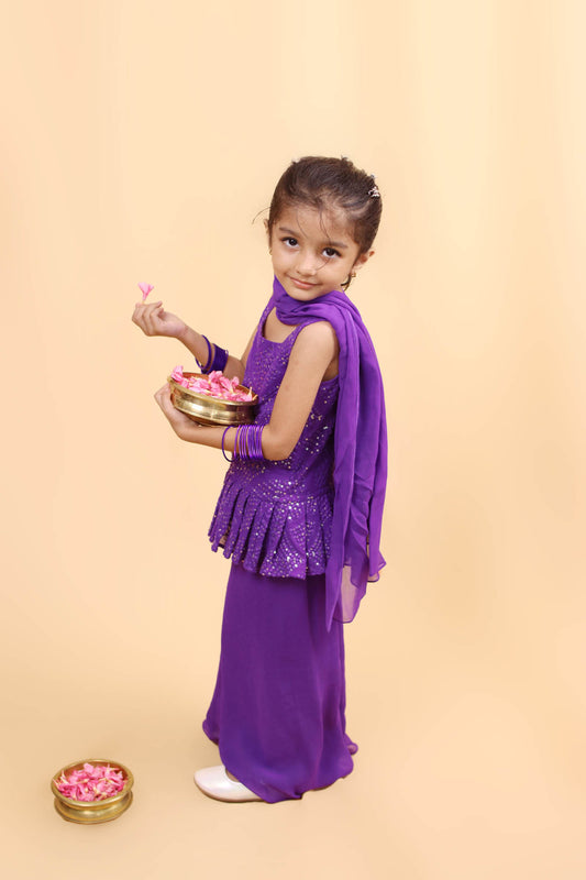 Violet chickenkari palazzo and peplum top