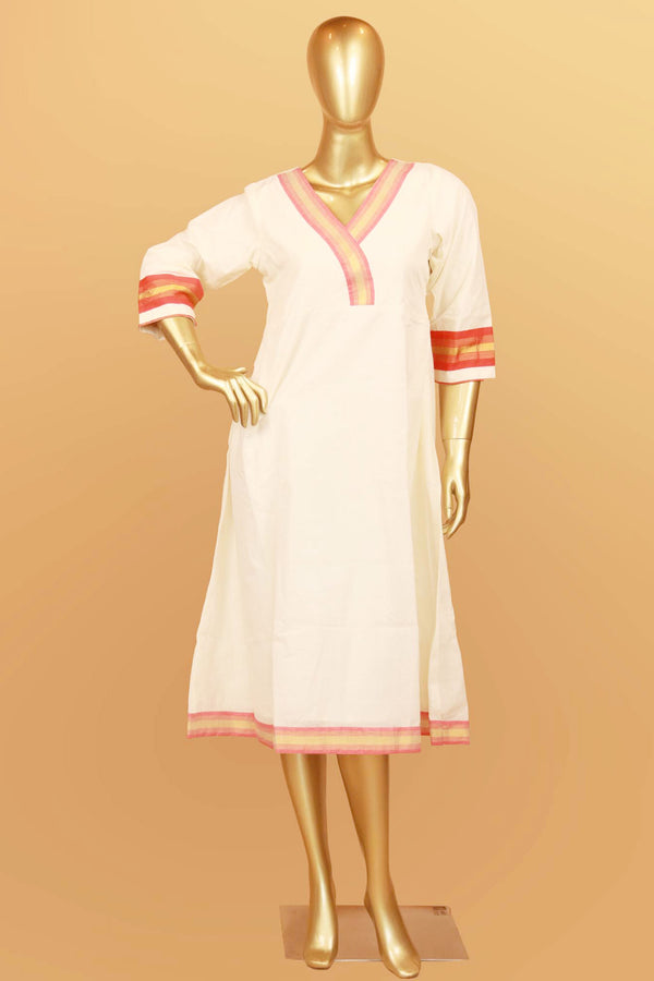 Kerala Kasavu kurthi with Orange Border