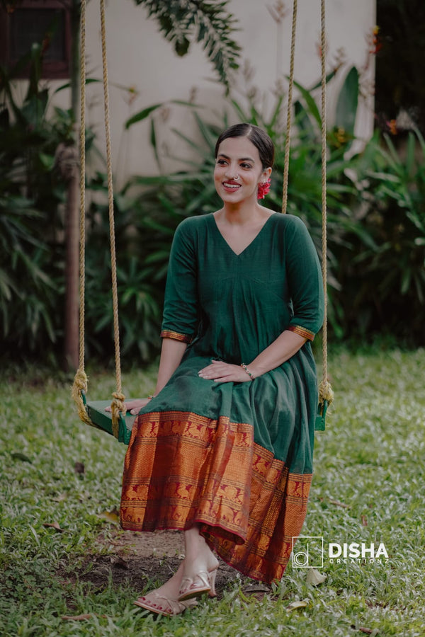 Green Narayani pattu Panel Cut Kurta Set